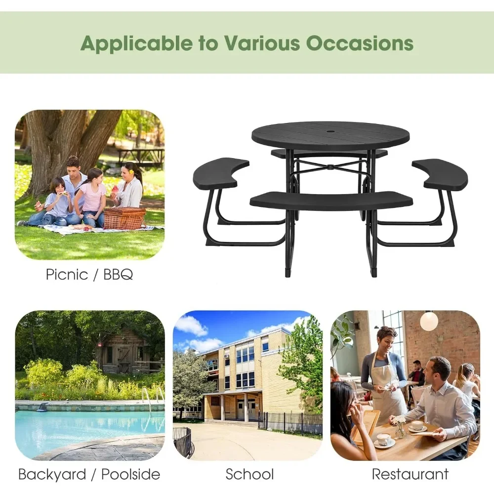 Набор столов для до 8 человек круглых уличных скамеек с отверстием зонта