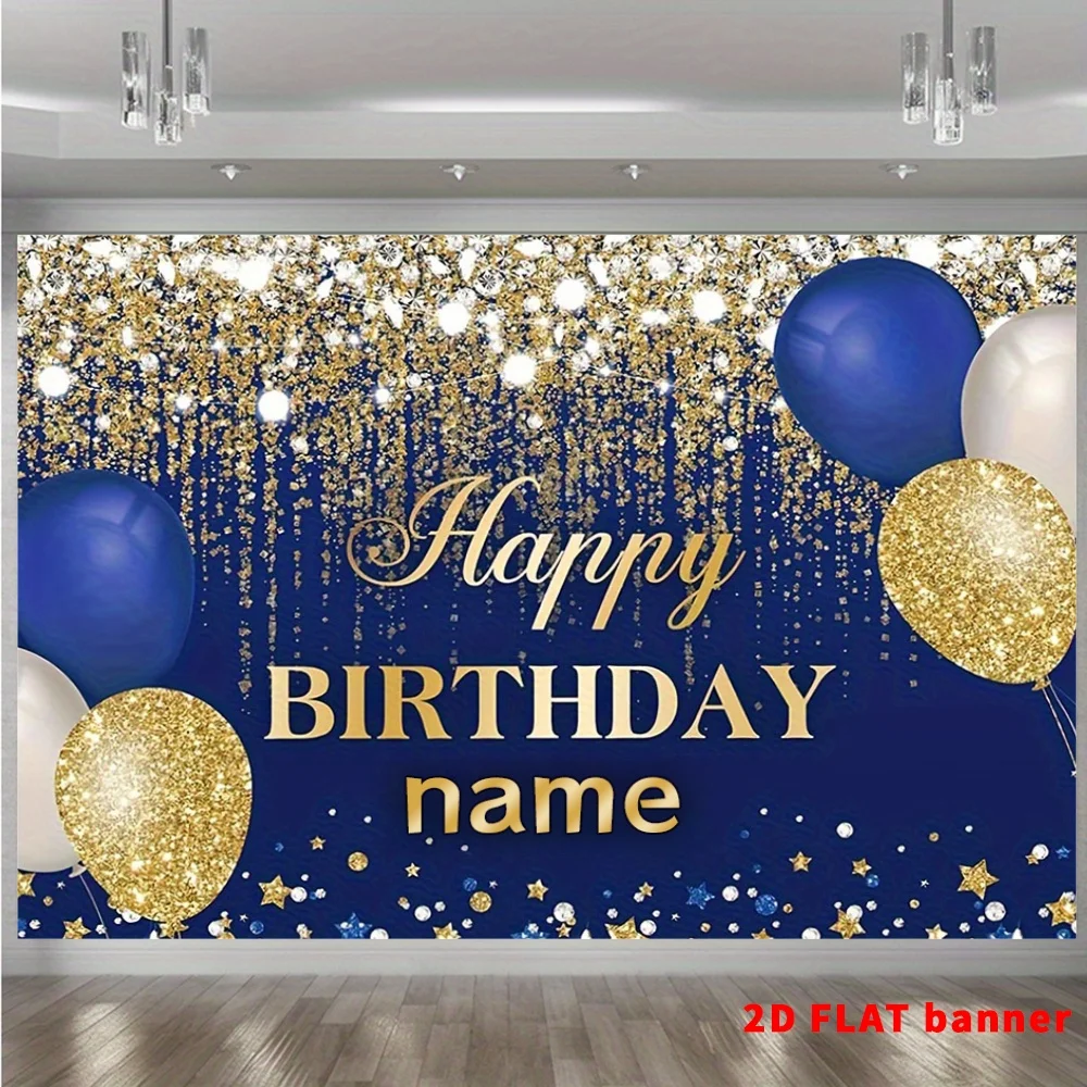 Фото 1 шт. темно-синий баннер с золотыми блестками и надписью Happy Birthday, индивидуальный дизайн, декор для вечеринки №1