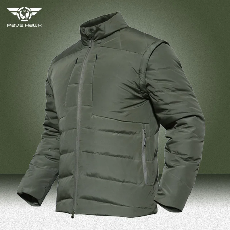 Tactical Down Jackets Men Winter Military Waterproof Portability Warm Coats Male Army Removable Sleeves Combat Cargo Jacket