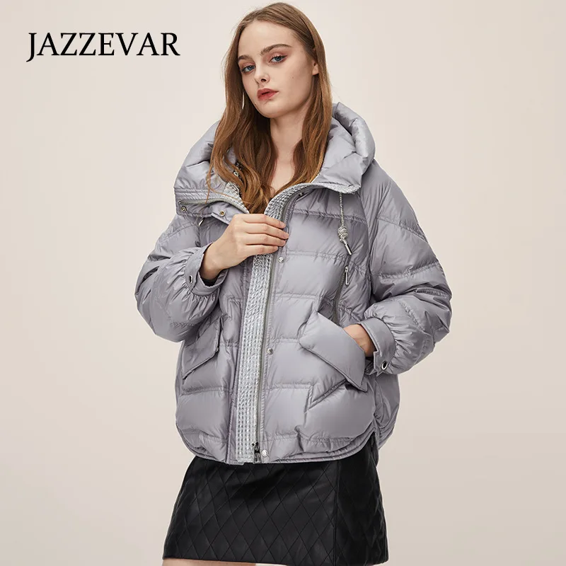 JAZZEVAR Female Short Warmly Down Jacket 2022 New Loose Design Fashion Hooded Winter Outwear