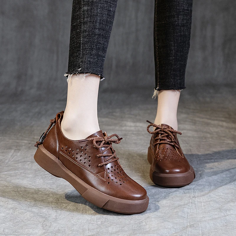 2023 Spring, Summer And Autumn New Retro Female Hollow Flat Bottom Big Yards Single Shoes Students Hundred With British