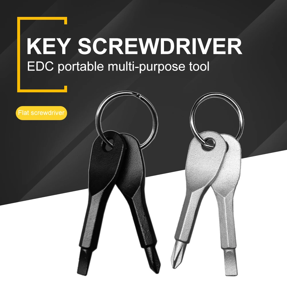 

2pcs Cast Steel Key Shaped Phillips Slotted Screwdriver with Keychain Multifunctional Mini Pocket Repair EDC Tools Gadget