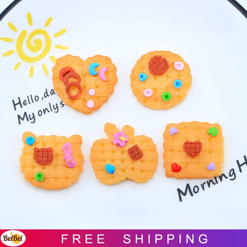 

100Pcs Kawaii Cartoon Cat Head Cookies Flatback Resin Simulation Food Cabochon Fit Phone Decor DIY Scrapbooking Accessories