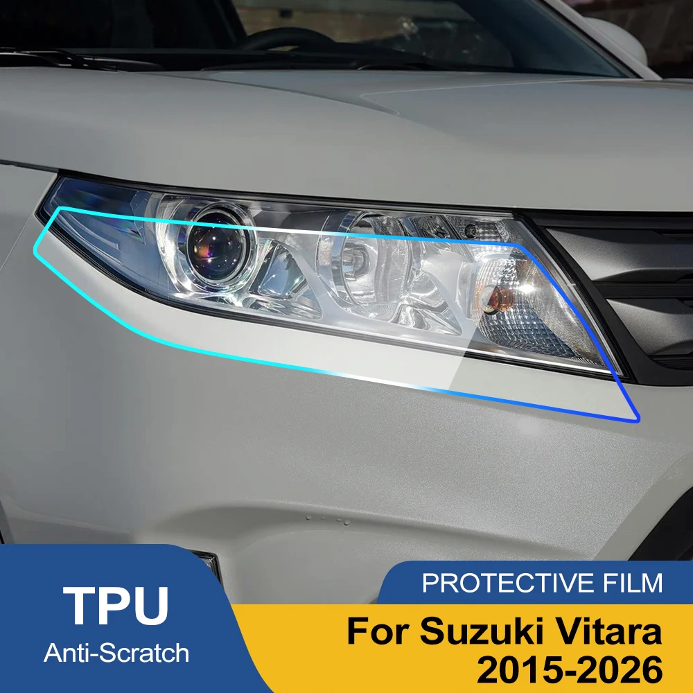 Фото Премиальная защитная пленка из ТПУ/ППФ для фар Suzuki Vitara 2015-2026, глянцевая, дымчато-черная, предварительно вырезанная, виниловый комплект с защитой от царапин №2