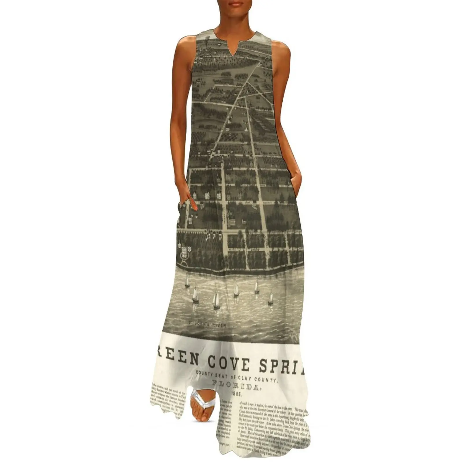 Воздушный вид Green Cove Springs Флорида (1885) Длинное платье Женские платья чувственное