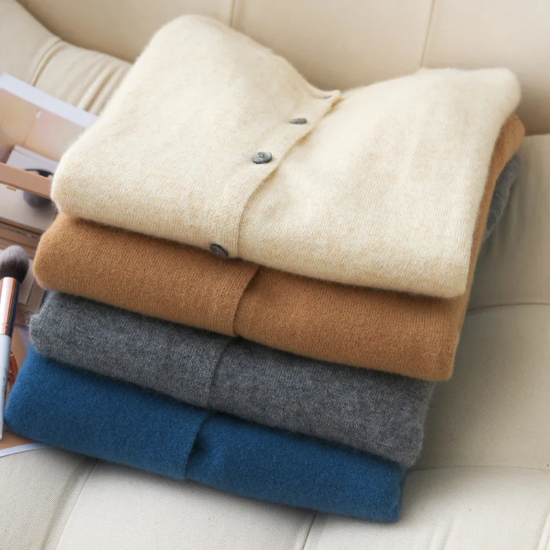 

2022 Women's Knitted Round Neck Cardigan Casual Daily Slimming 2022 Autumn and Winter New Cashmere Net Red women cardigan