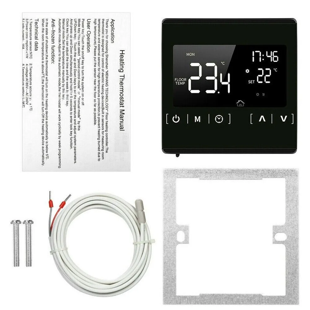 

External Sensor Thermostat Anti Freeze Digital For Heating Cable Home LCD Programmable Touch Display Brand New