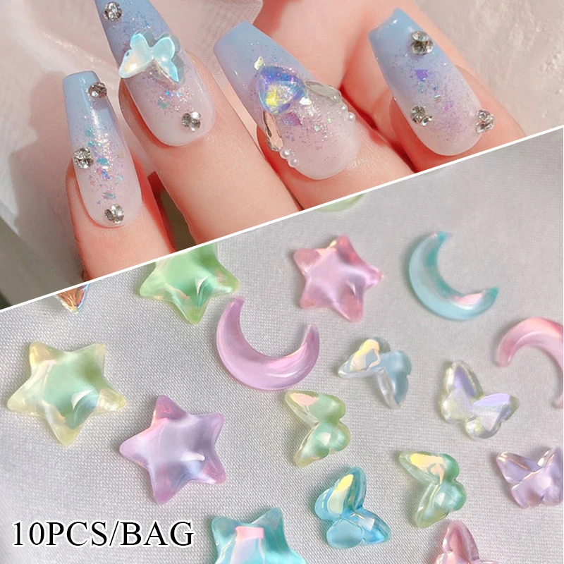 

3D Gem Acrylic Decor Crystal Aurora Nail Rhinestone Butterfly Star Moon Jewelry 10pcs Manicure Nail Decoration Nail Beauty