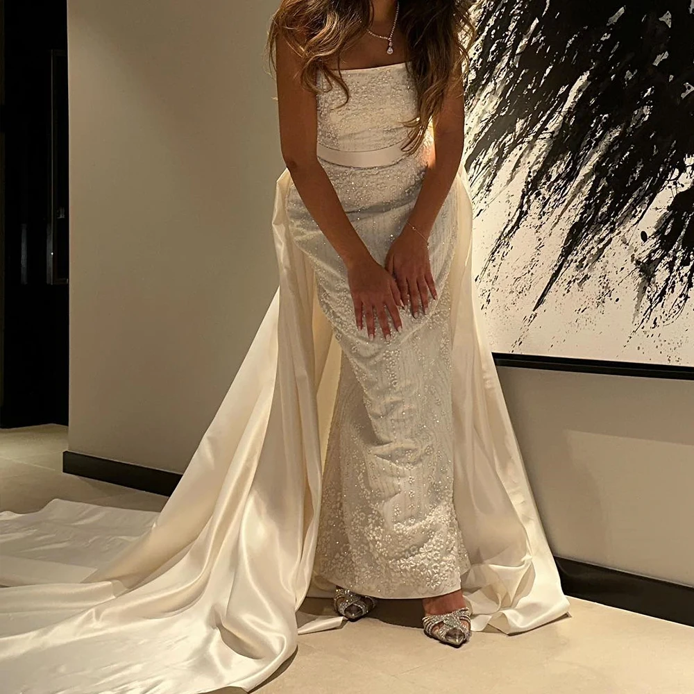 Прямые атласные платья без бретелек рукавов Изысканные и темпераментные белые