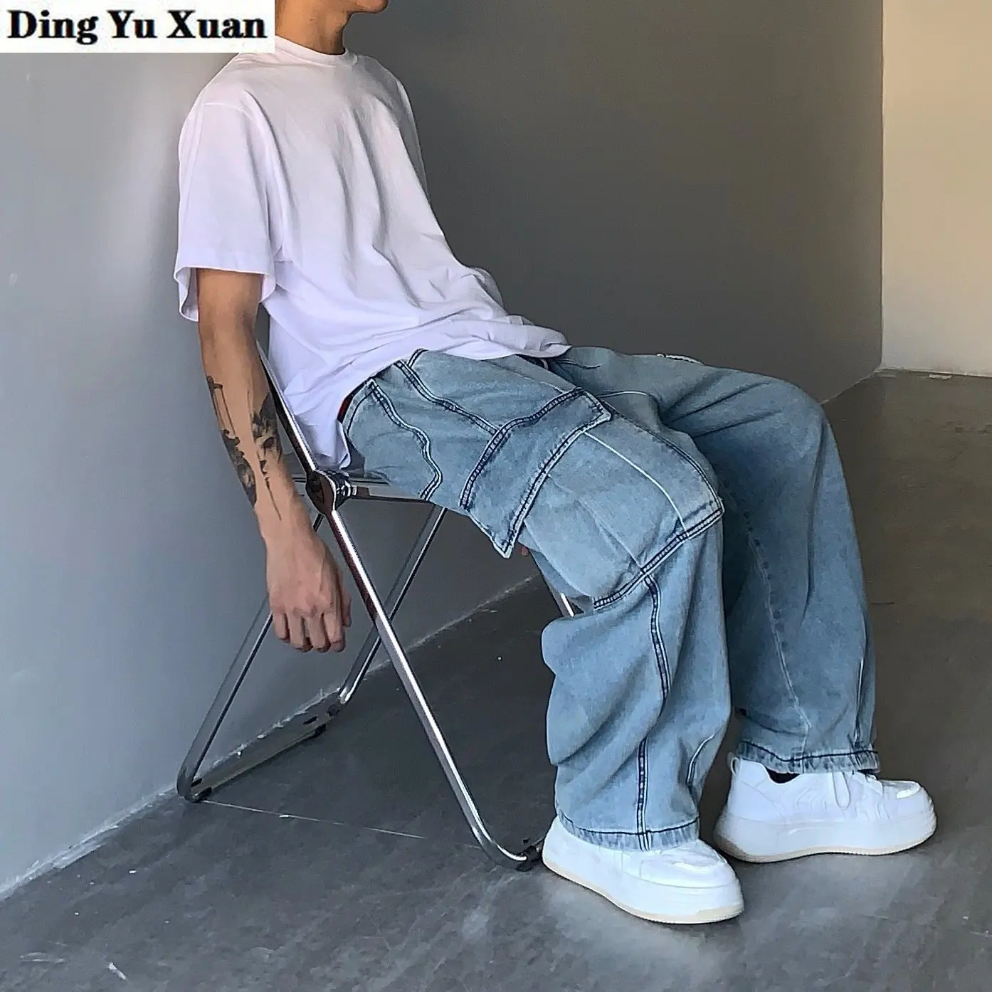 Men's Cowboy Denim Trousers Male Streetwear Hip Hop Loose Jeans Denim Cargo Pants Baggy Wide Leg Jeans Casual Autumn Winter