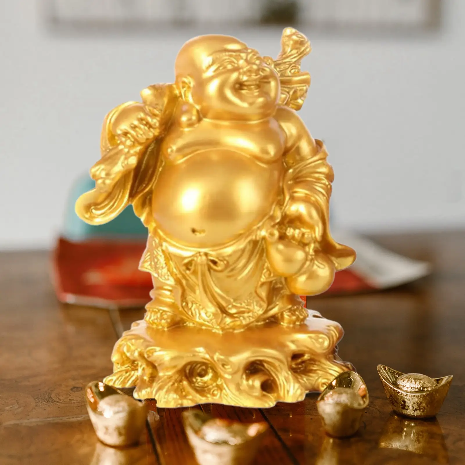 

Resin God Of Wealth Laughing Buddha Statue Modern Art Sculpture Chinese Home Feng Shui Dragon Turtle Decoration Figurines Statue