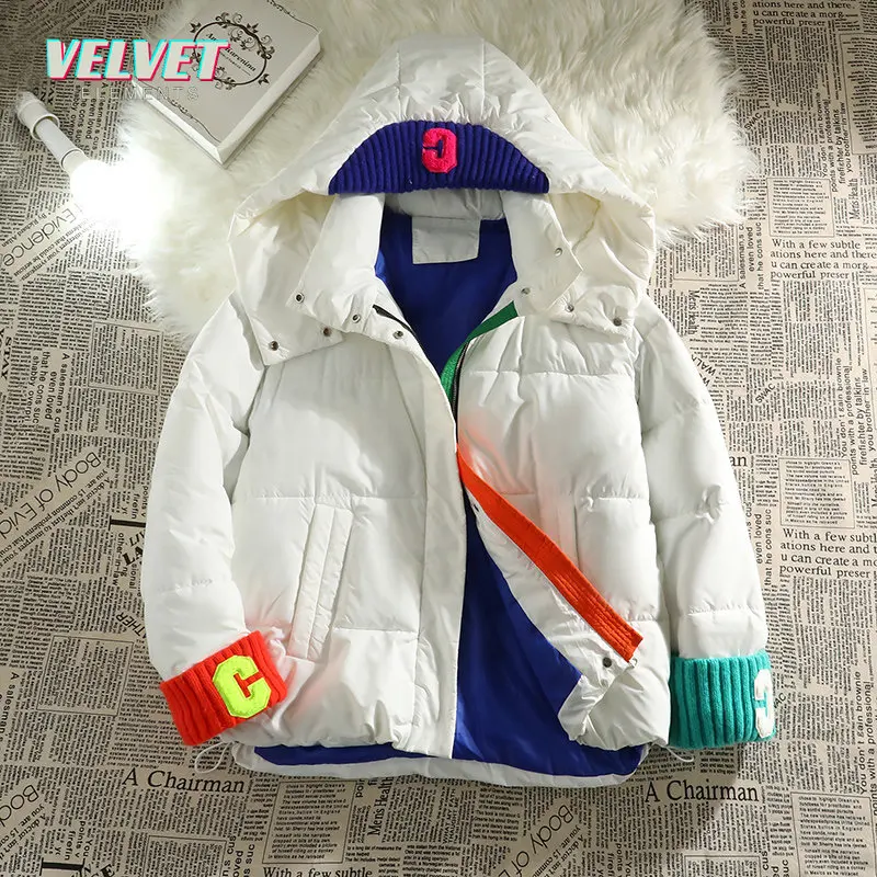 VelvetElements2023 Women Winter Jacket Knitted Patchwork Hooded Cotton Padded Warm Thick Clothes Female Coat Parka Puffer Jacket