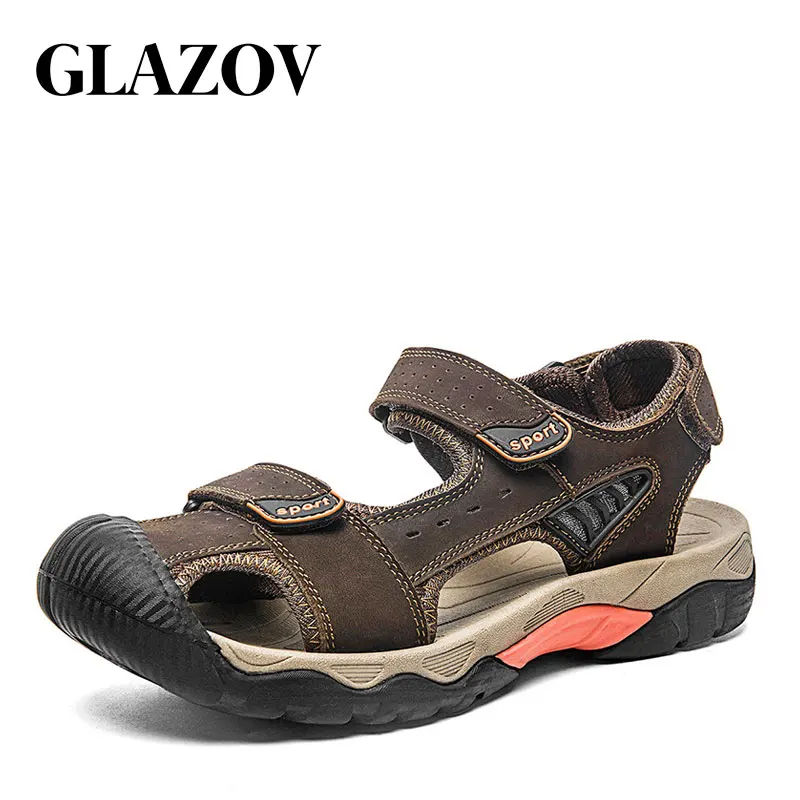 Мужские уличные сандалии из натуральной воловьей кожи, повседневные шлепанцы, летняя модель, большие размеры