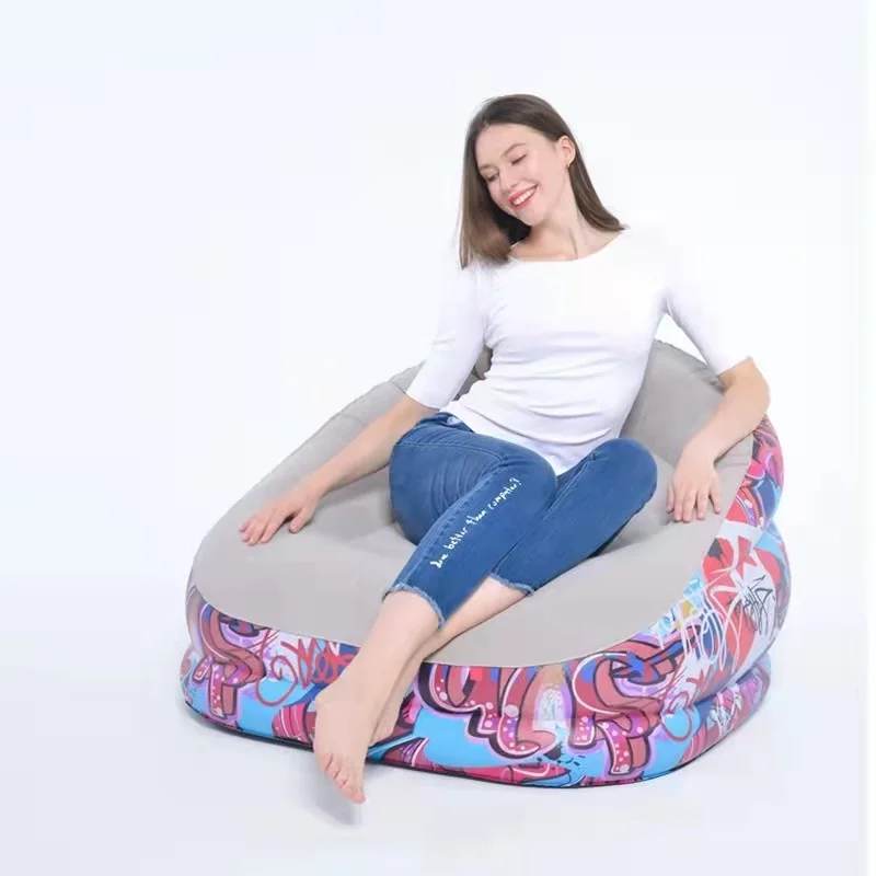 Living Room Corner Sofa Inflatable Suede Flocking Chair Recliner PVC Fordable Camp Picnic Chair Cushion Lounger Pedal Lazy Sofa