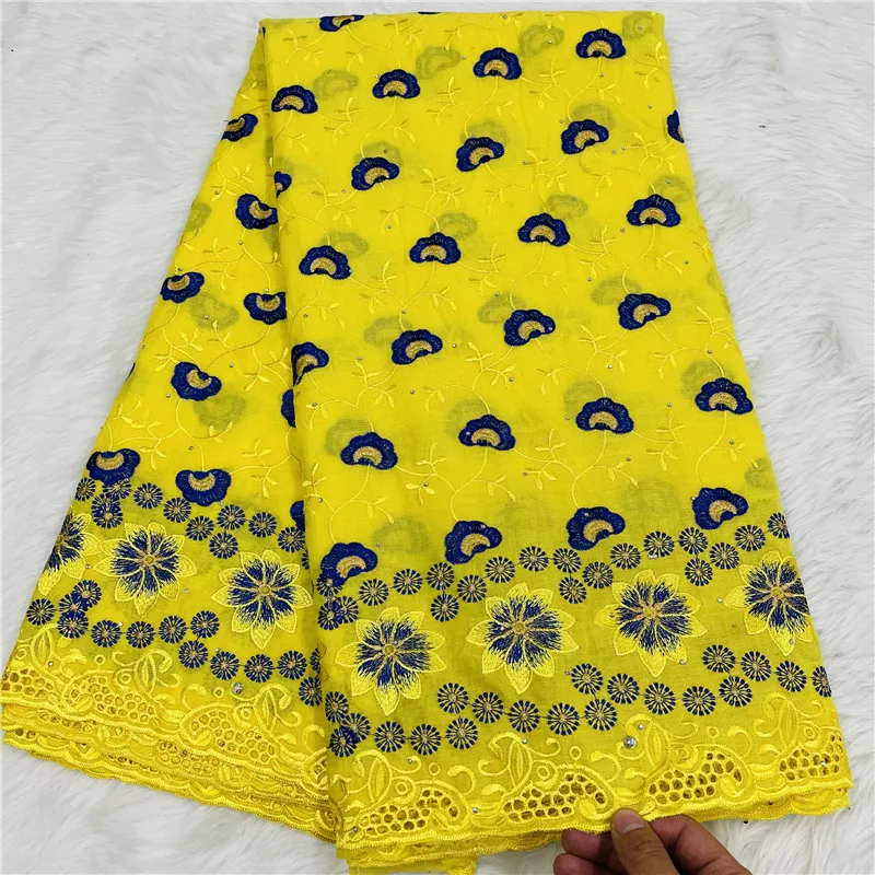 

5 Yard High Quality Dry Lace Fabric 2023 Latest Heavy Beaded Embroidery African 100% Cotton Swiss Voile Popular Dubai Style HL81