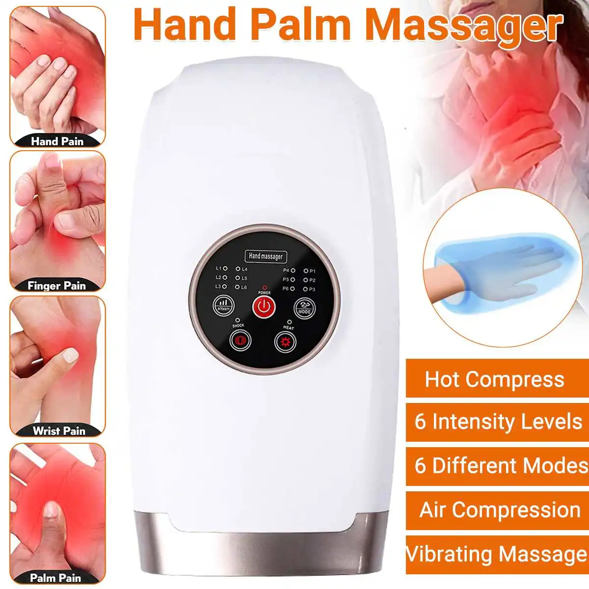 

Electric Cordless Hand Massage Machine Palm Finger Acupoint Wireless Massager with Air Pressure and Hot Compress Acupressure