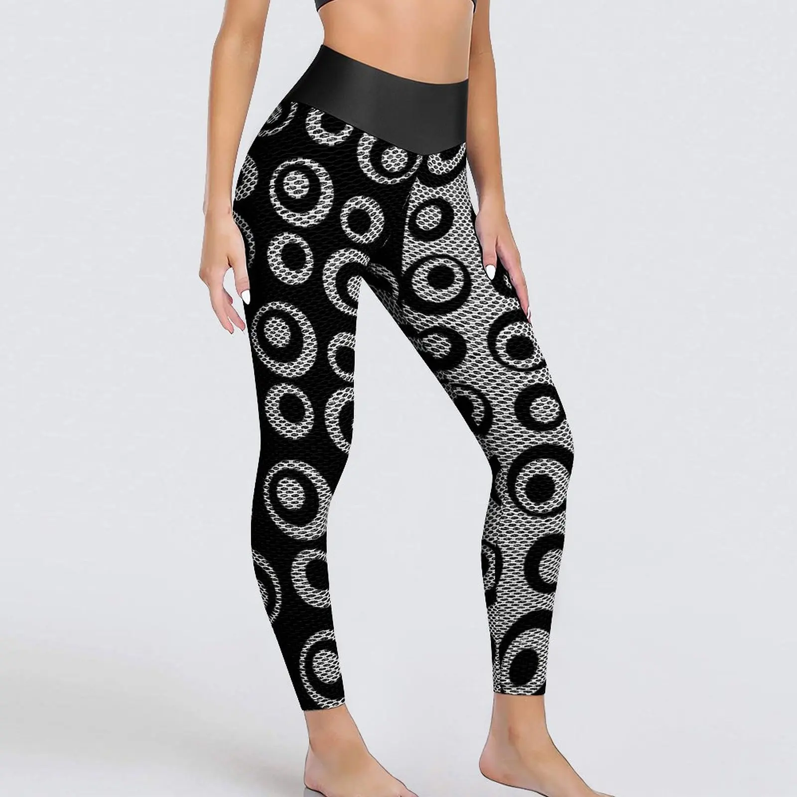 

Black And White Two Tone Leggings Sexy Mod Love Circles Dots Push Up Yoga Pants Vintage Seamless Leggins Running Sports Tights