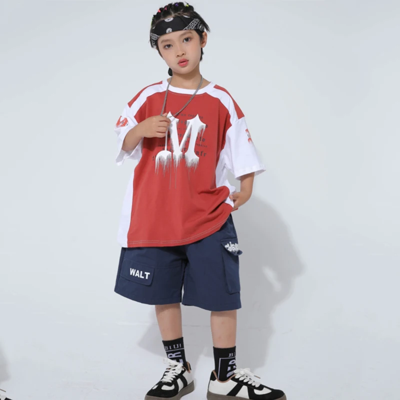 

2023 New Hip Hop Dance Performance Costumes For Kids Loose T-Shirts Shorts Streetwear Boys Jazz Dance Show Rave Clothes DQS13253