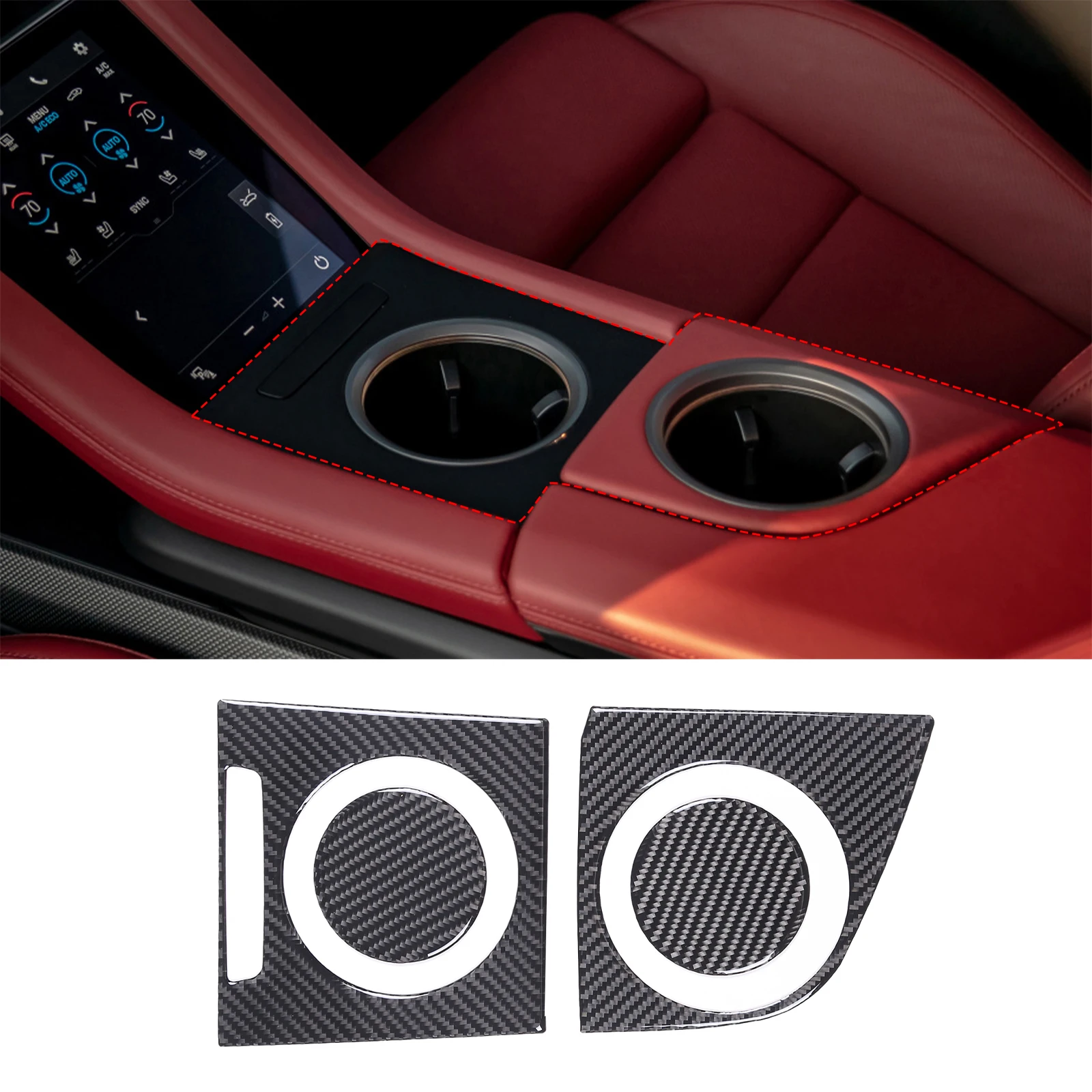 

For Porsche Taycan 2019 2020 2021 2022 Soft Carbon Fiber Central Cup Holder Cover Trim Sticker Interior Car Accessories