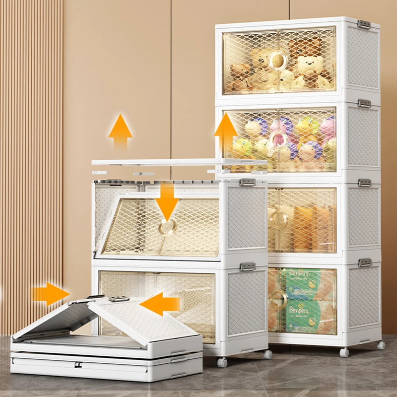 

Вместительный складной портативный шкаф для хранения, корзины, Штабелируемый органайзер, коробка с колесами, складной ящик для хранения игрушек с двумя дверцами