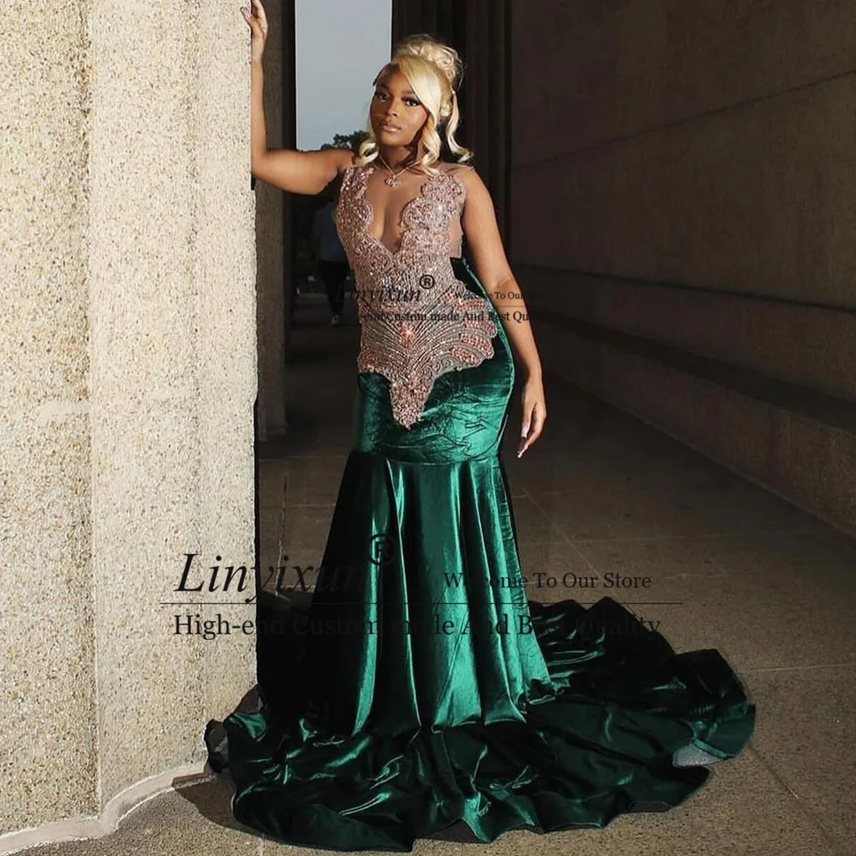 Зеленое Длинное Платье-Русалка для выпускного вечера 2024 черные вечерние платья