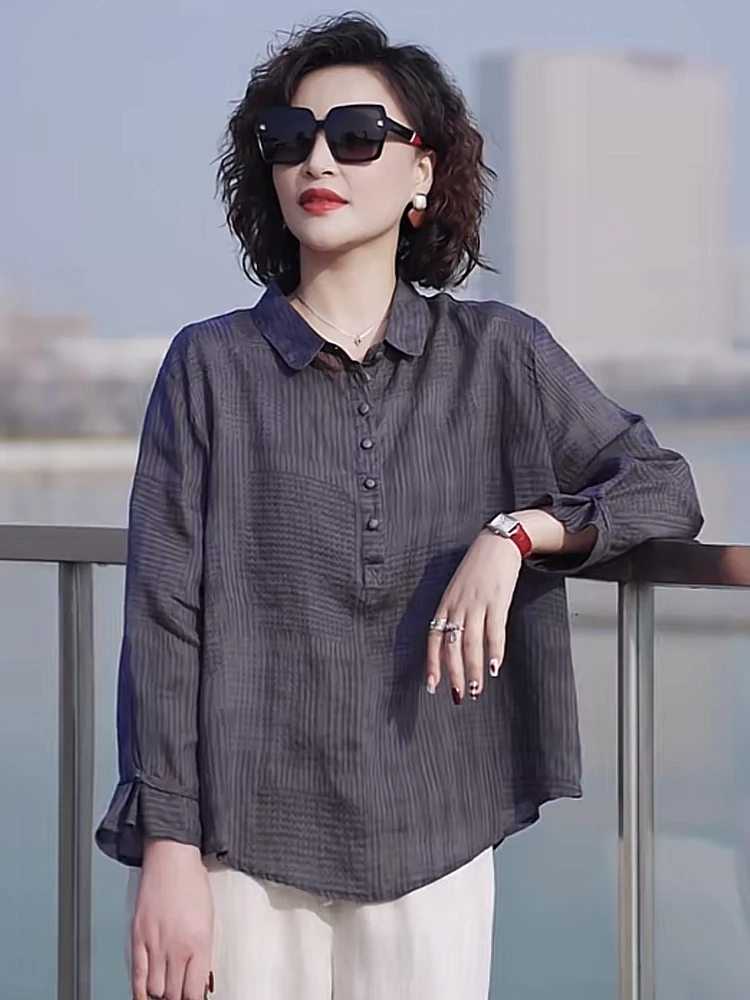 Рубашки из хлопка и льна женские весенние новые элитные рубашки рами с длинными