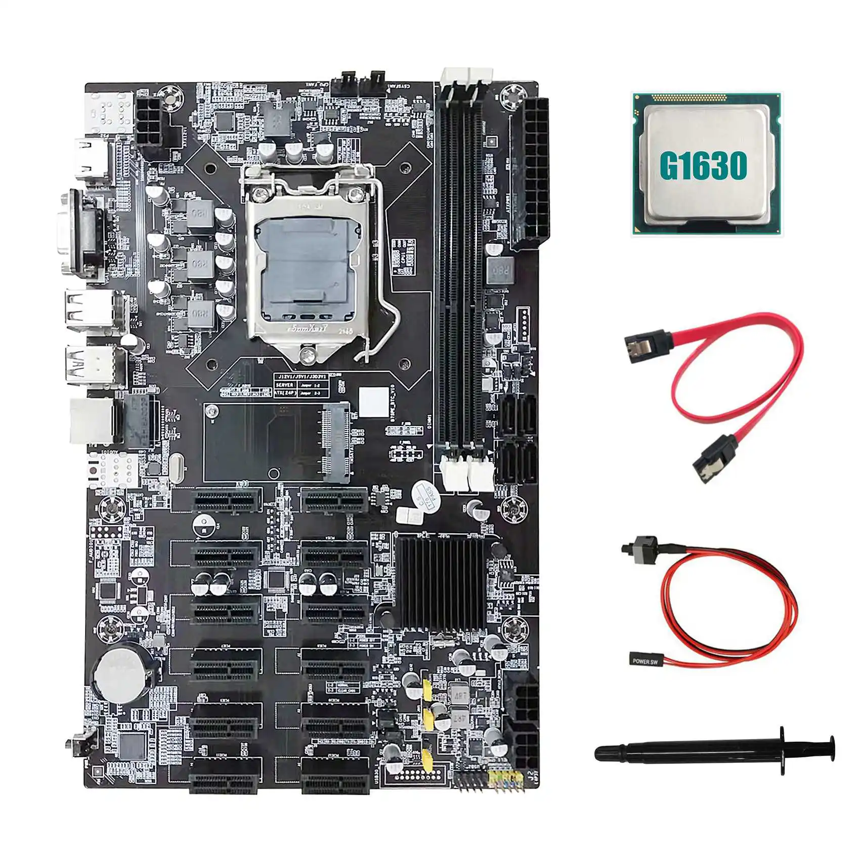 

B75 ETH Mining Motherboard 12 PCIE+G1630 CPU+SATA Cable+Switch Cable+Thermal Grease LGA1155 B75 BTC Miner Motherboard