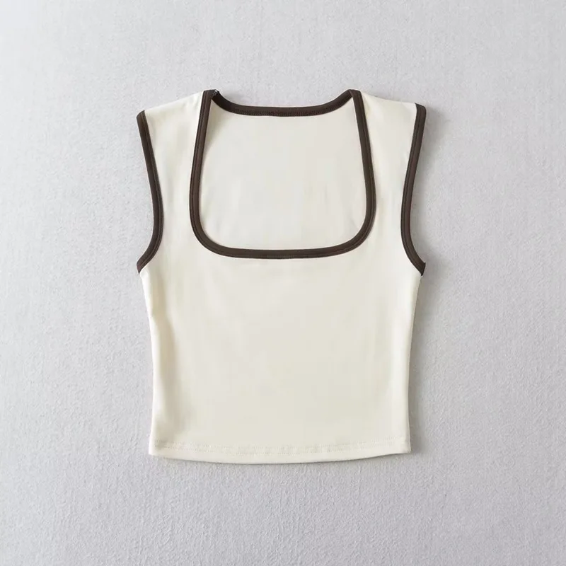 Женская однотонная майка без рукавов с квадратным воротником