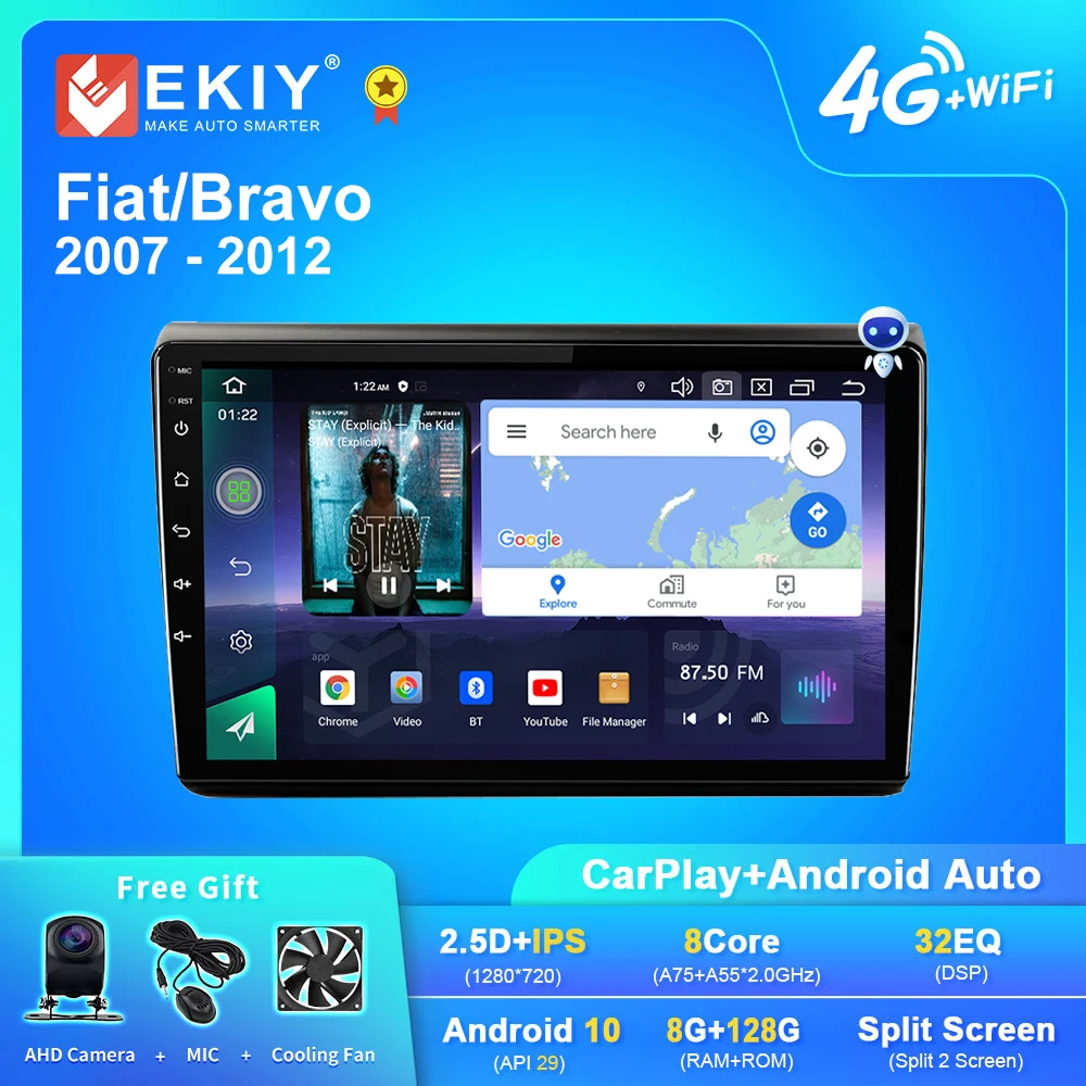 EKIY Q7 Android 10 Авторадио для Fiat/Bravo 2007 - 2012 автомобильное радио Navi GPS мультимедийный видеоплеер стерео Carplay No 2Din DVD HU