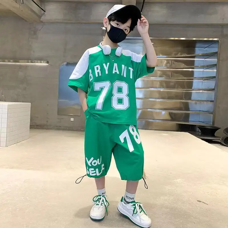 2023 Big Boy Short Sleeve T Shirt + Shorts Sport 2PC Sets Summer Children's Clothing Teenage Kids Letter Sets  Outfits 5-14Years images - 6