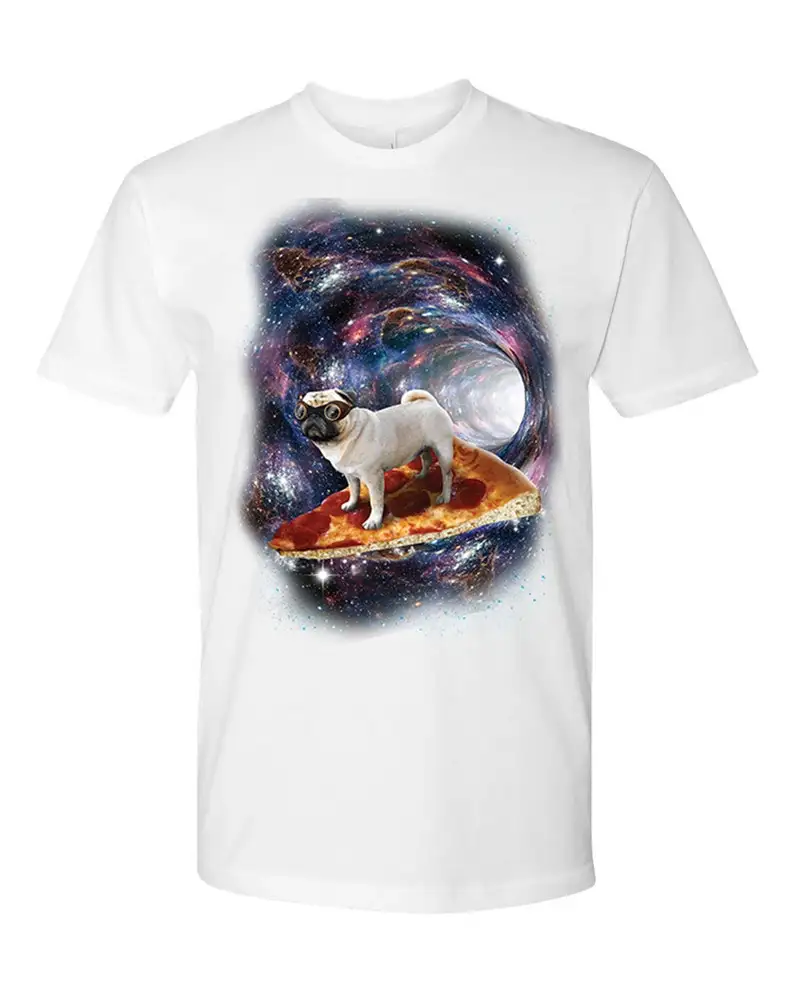 Забавная искусственная кожа серфер пиццы мопса Мужская футболка унисекс с
