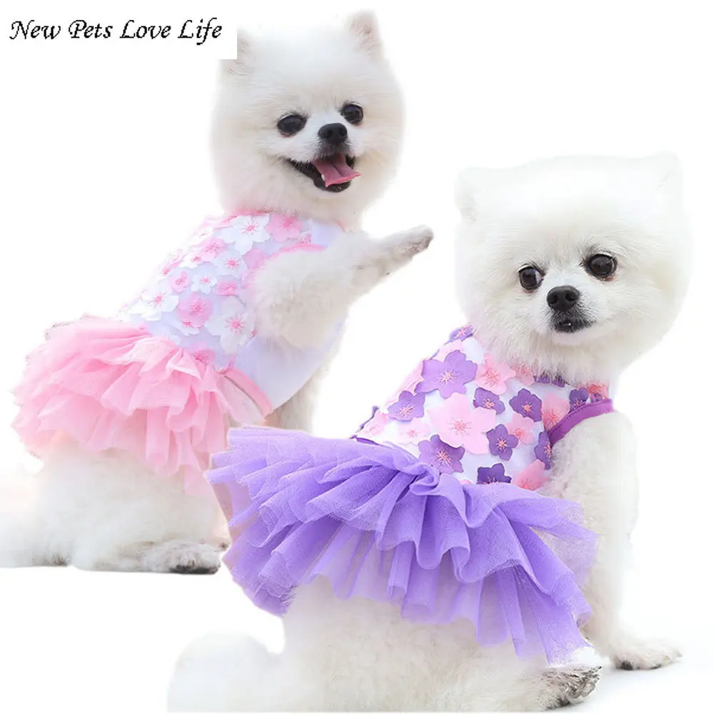 

Кружевное шифоновое платье для маленьких собак и кошек, красивое Цветочное платье, костюм для домашних животных на день рождения, летняя одежда для милой собаки