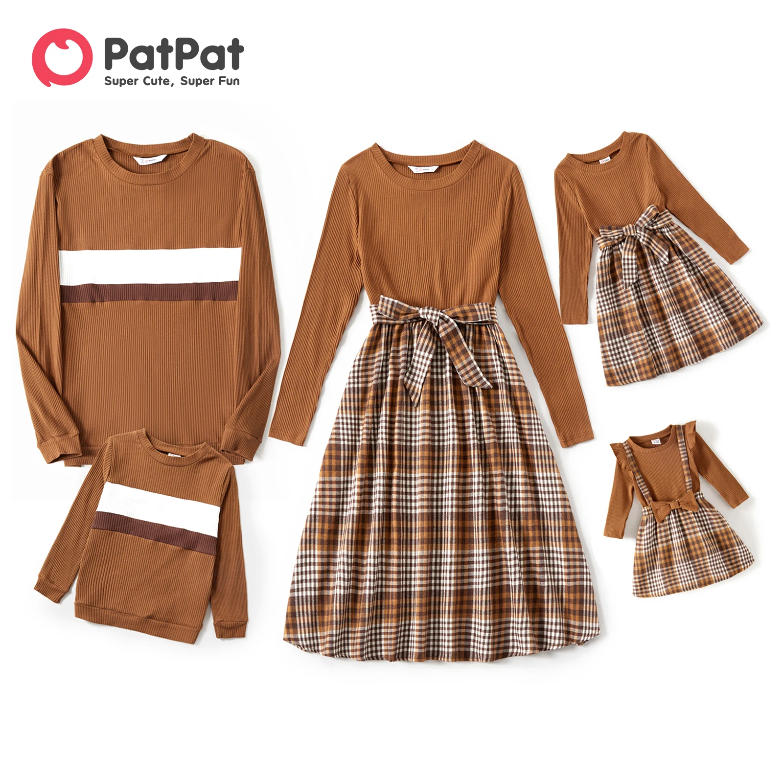 

PatPat Family Matching Coffee Ribbed Spliced Plaid BeltedPatPat Family Matching Outf Dresses and Long-sleeve Colorblock Tops Set