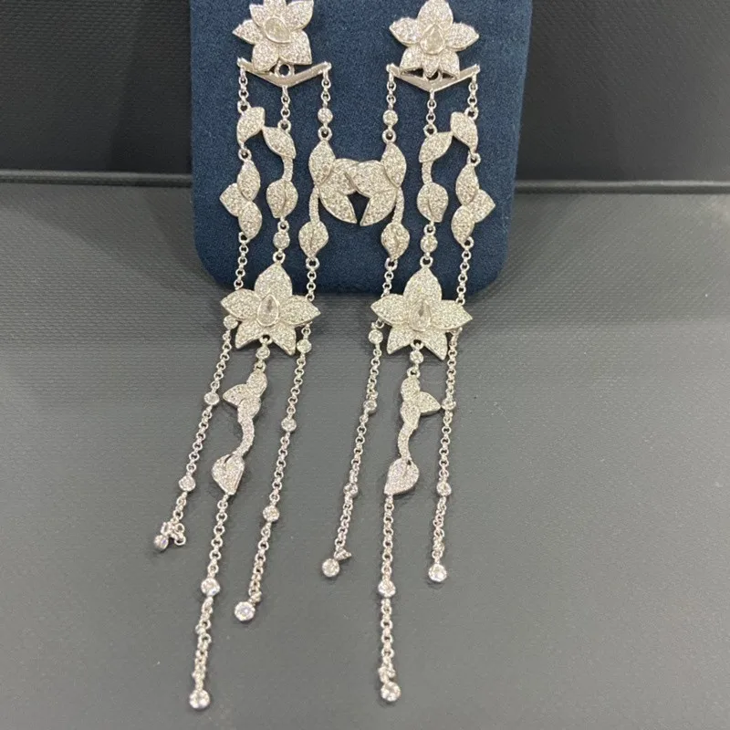 Роскошные цветочные серьги с длинными кистями для женщин на свадьбу с кубическим цирконием CZ Бриллиантовые элегантные хрустальные серьги Zk35.