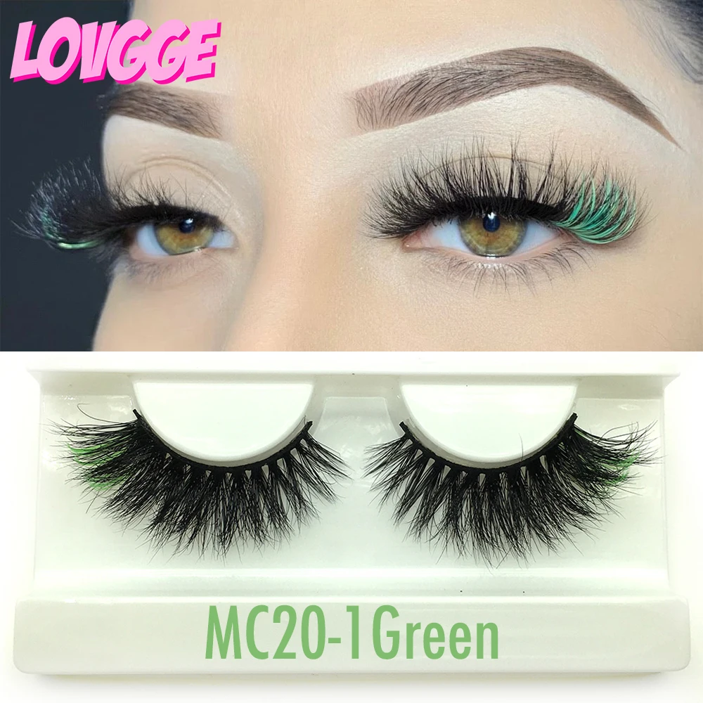 

LOVGGE Colored Natural Mink Lashes Wholesale Green Blue Red Yellow Pink Eyelashes Cosplay Party Pop Color Lash Free Shipping