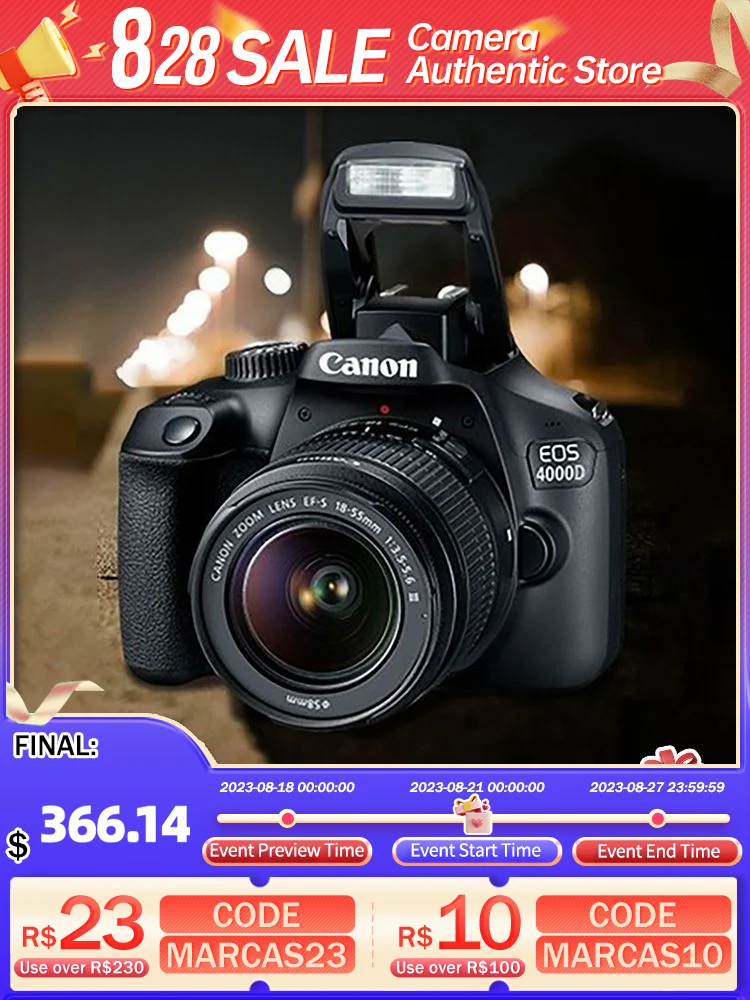 Цифровая зеркальная фотокамера Canon EOS 4000D APS-C начального уровня с 18-55 мм зеркальным объективом Flip Touch Screen 18 миллионов пикселей
