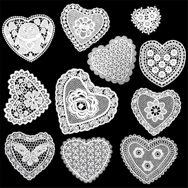 

Clothing Women Men Diy Heart White Embroidery Flower Patch deal with it Sew on patches for clothes Dress Lace Fabric Applique