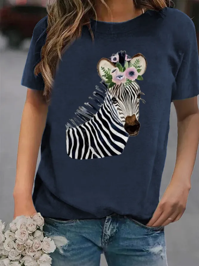 

Женская футболка с коротким рукавом и круглым вырезом, с принтом зебры