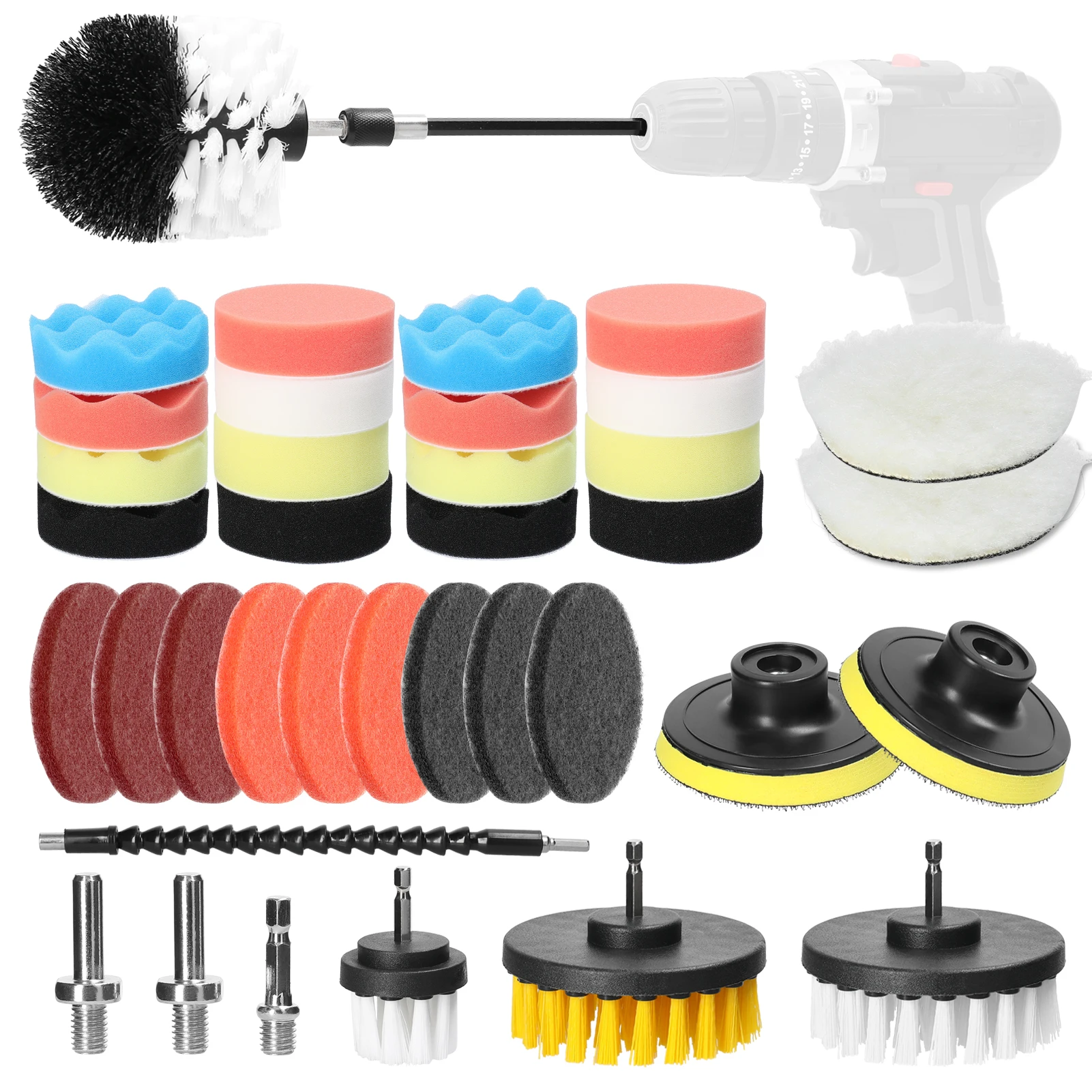 

38PCS Car Polishing Pads Waxing Buffing Sponge Pad Kit Set for Car Polisher Buffer Waxer Sander Polishing Tool Set