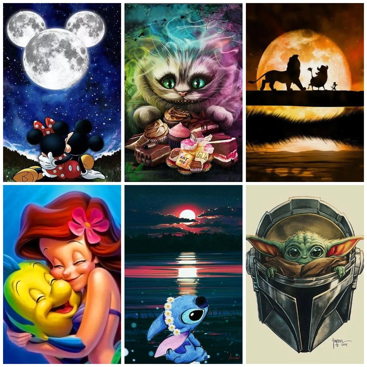 

5D DIY Diamond Painting Disney Mickey Yoda Cartoon Animal Princess Round Embroidery Mosaic Set Cross Stitch Home Decor Art Gift