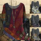 Блузка женская из хлопка и льна, винтажная туника с круглым вырезом, топ с цветочным принтом, Повседневная рубашка, 3xl, на лето