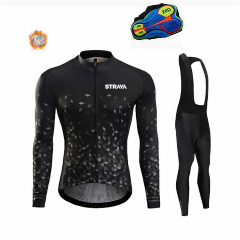 

STRAVA Wholesale Winter Custom Men's Outdoor Sports Warm Plain Color Long Sleeve Windproof Bike Custom Logo Cycling Jersey Set