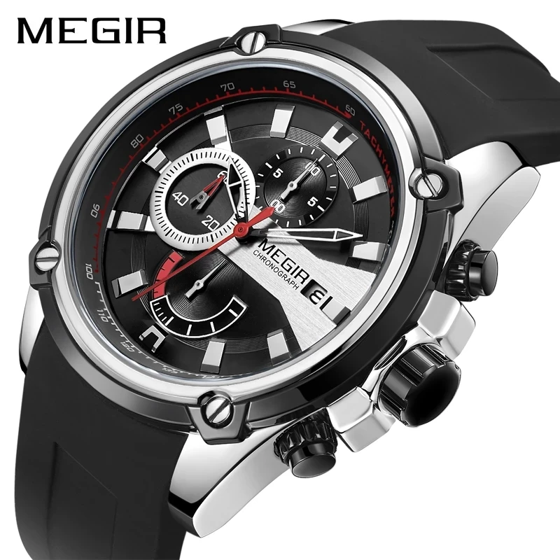 

MEGIR Chronograph Männer Sport Uhr Männlichen Silikon Datum Quarz Uhren Herren Luxus Marke Luminous Wasserdicht Relogio Masculin