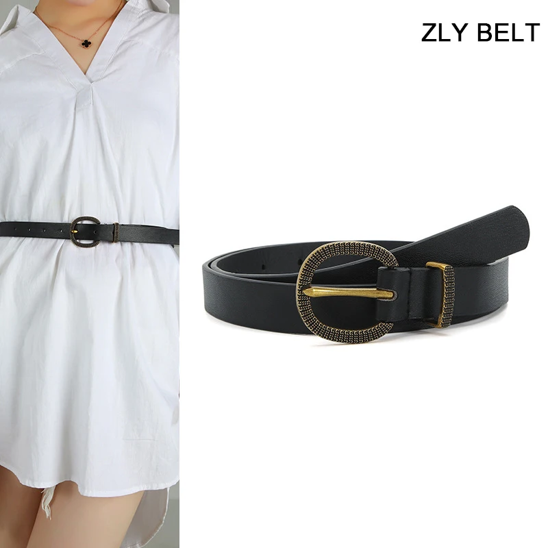 2022 New Fashion Belt Women Slender Type Elegant Versatile PU Leather Material Round Pin Buckle Solid Casual Style Luxury Belt