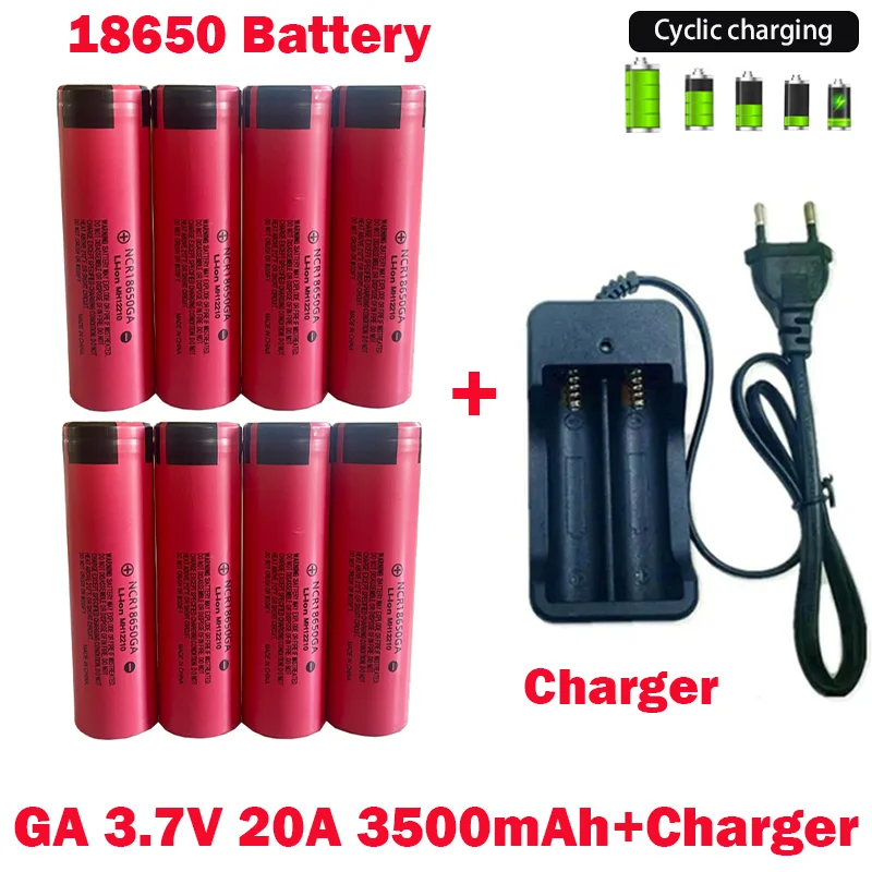 

Free Shipping 18650Battery 2023NewBestselling GA 20A Li-ion3.7V 3500mAh+Charger RechargeableBattery Suitable Screwdriver Battery