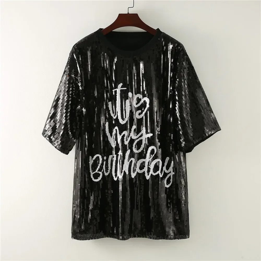 Летняя свободная женская футболка с круглым вырезом и буквенным принтом уличная