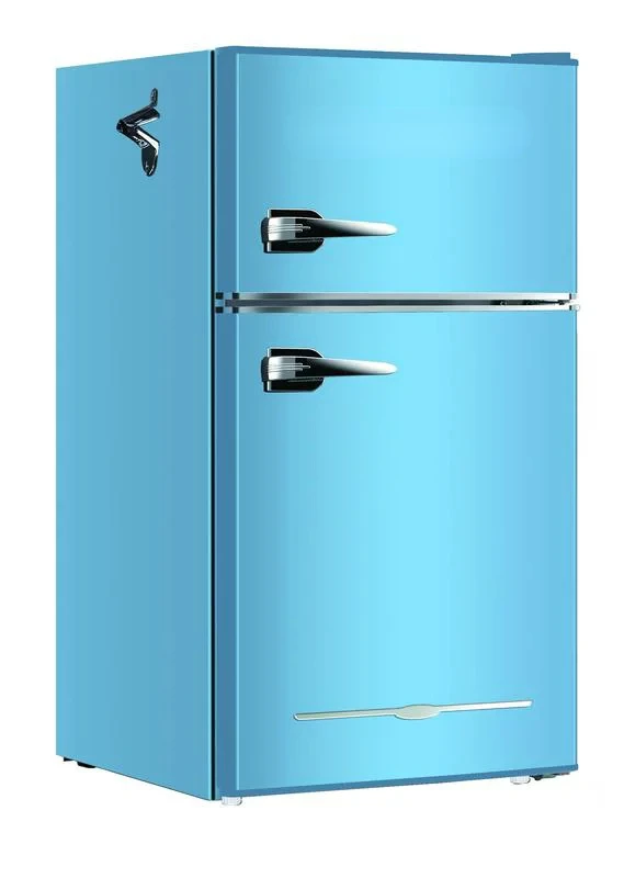 

3.1 Cu Ft 2 Door Retro Refrigerator With Side Bottle Opener Retro Design, Glass , Blue, HBF3220 Slim green coffee Cold brew co
