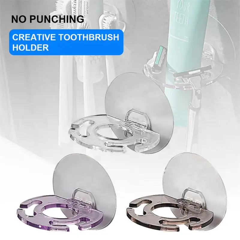 

Punch-free Plastic Toothbrush Holder Wall-mounted Waterproof Toothpaste Rack Razor Bathroom Storage Rack Bathroom Accessories
