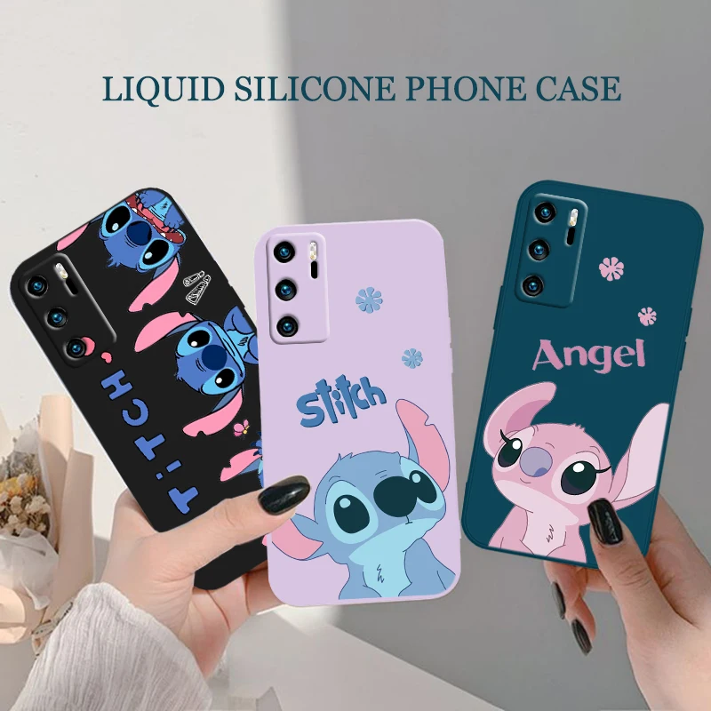 

Stitch The Baby Disney Phone Case For Huawei P20 P20 P30 P40 P50 PRO LITE pro P SMART PLUS Liquid Rope Funda Cover Soft Back