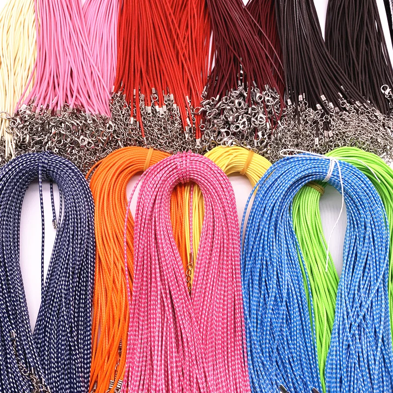 

New 10pcs 1.5mm Leather Cord Wax Rope Chain Necklace Extender Chain Lobster Clasp DIY Jewelry Accessories